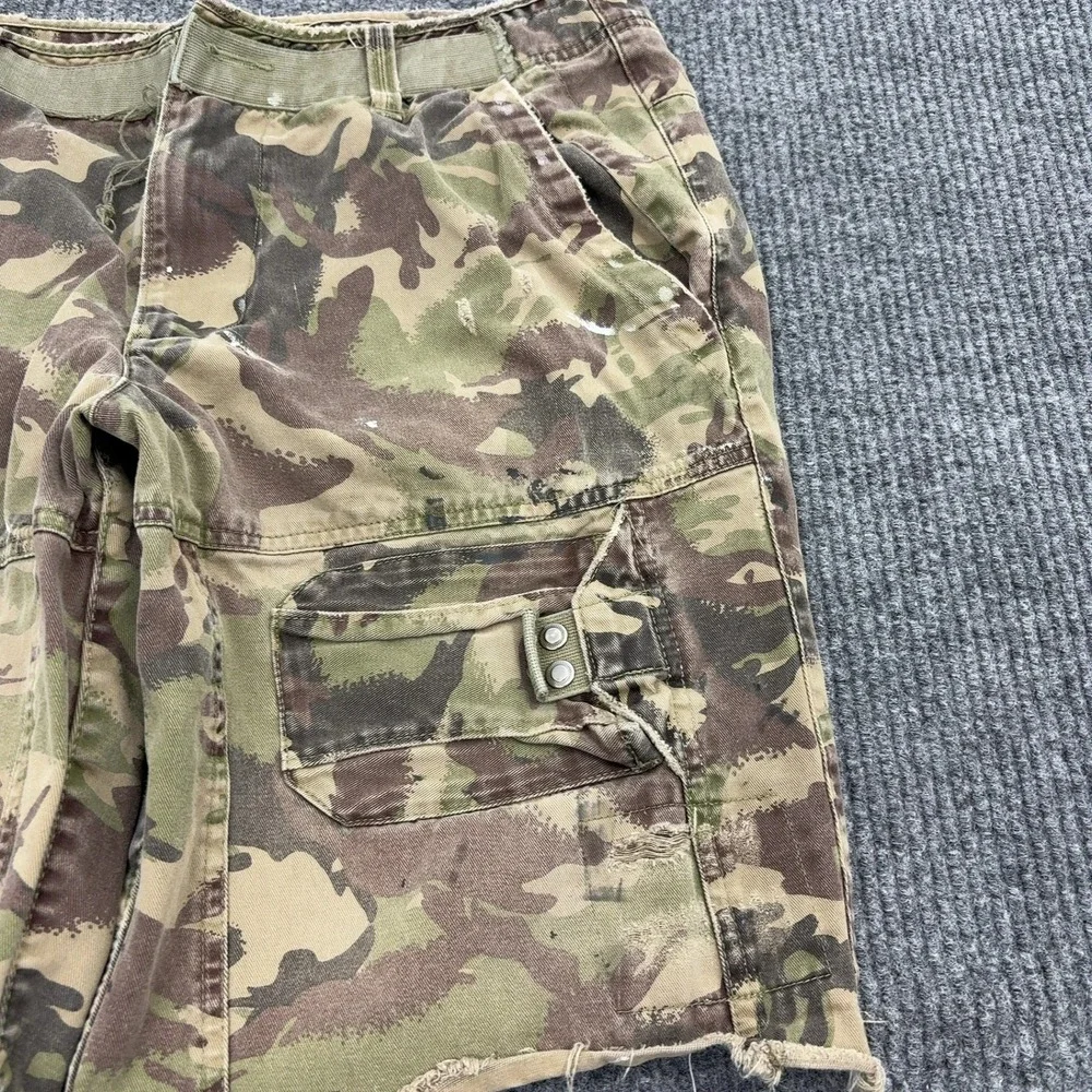 Armani Exchange Cargo Shorts Mens 33 Camo Cotton Distressed Raw Hem Streetwear